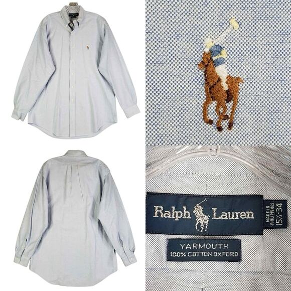 Polo Ralph Lauren Oxford Shirt Mens Size 15.5 Medium M Button Down Solid Blue - Picture 1 of 8